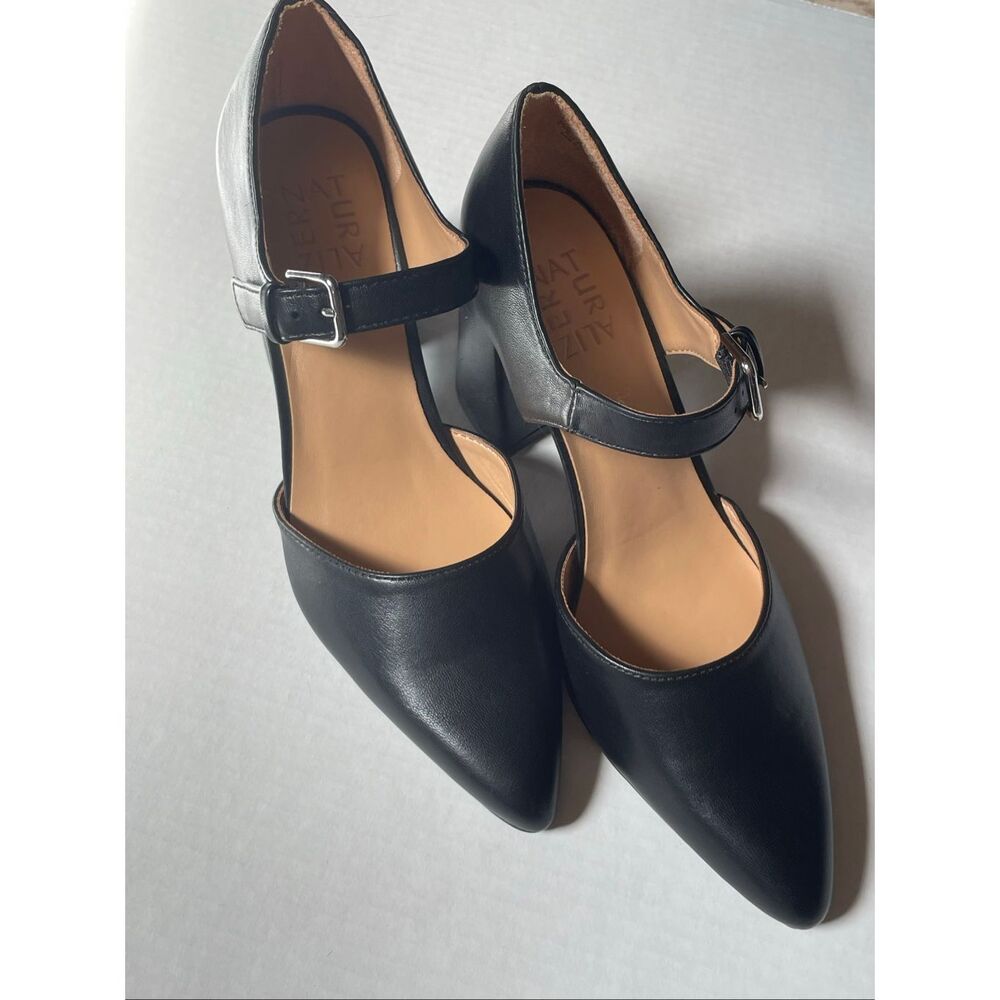 Naturalizer Womens Size 7.5 Pixie Pump Black Heel Pointed Toe With Strap